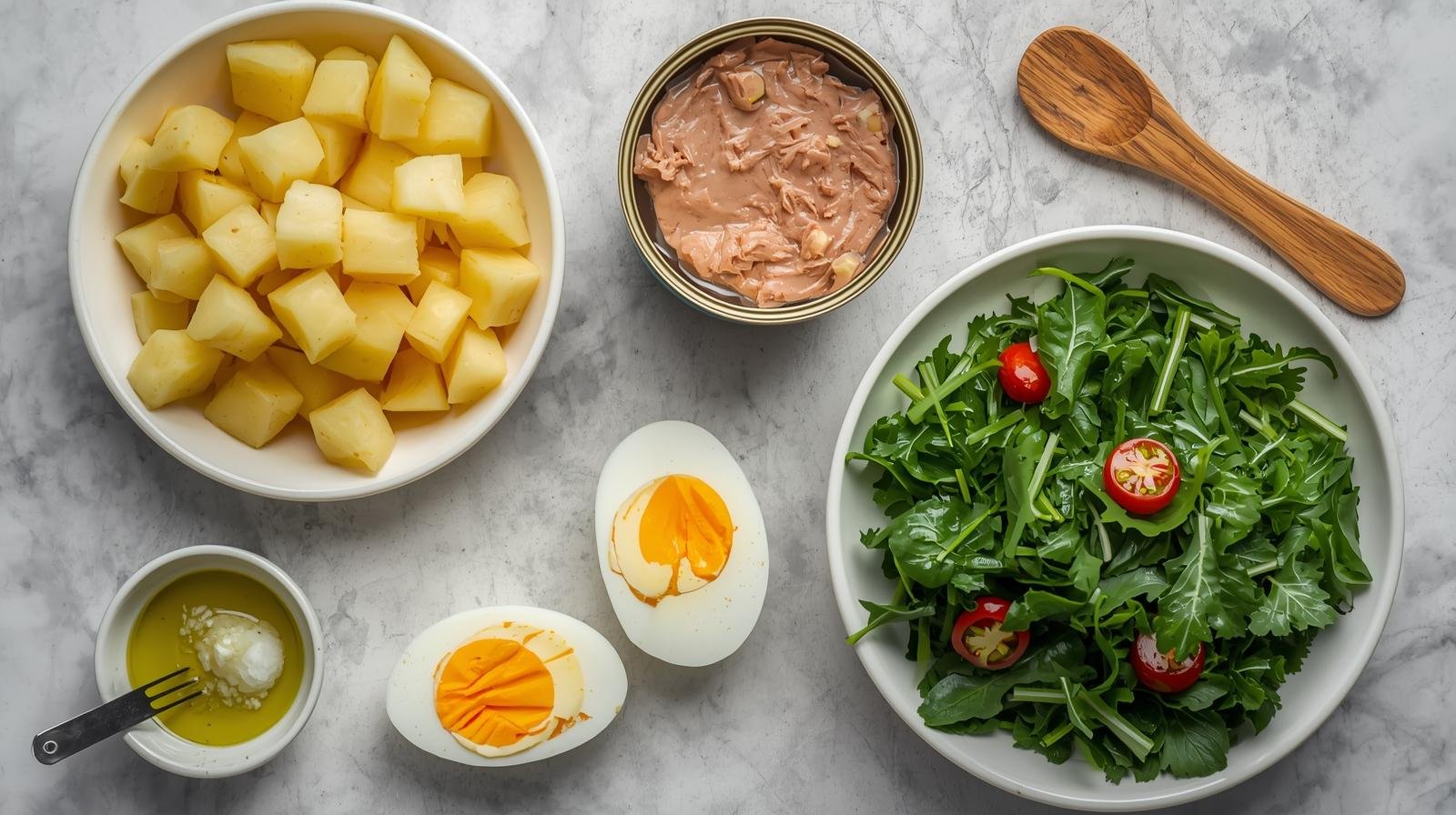 Ensalada potente: patata, atún y huevo