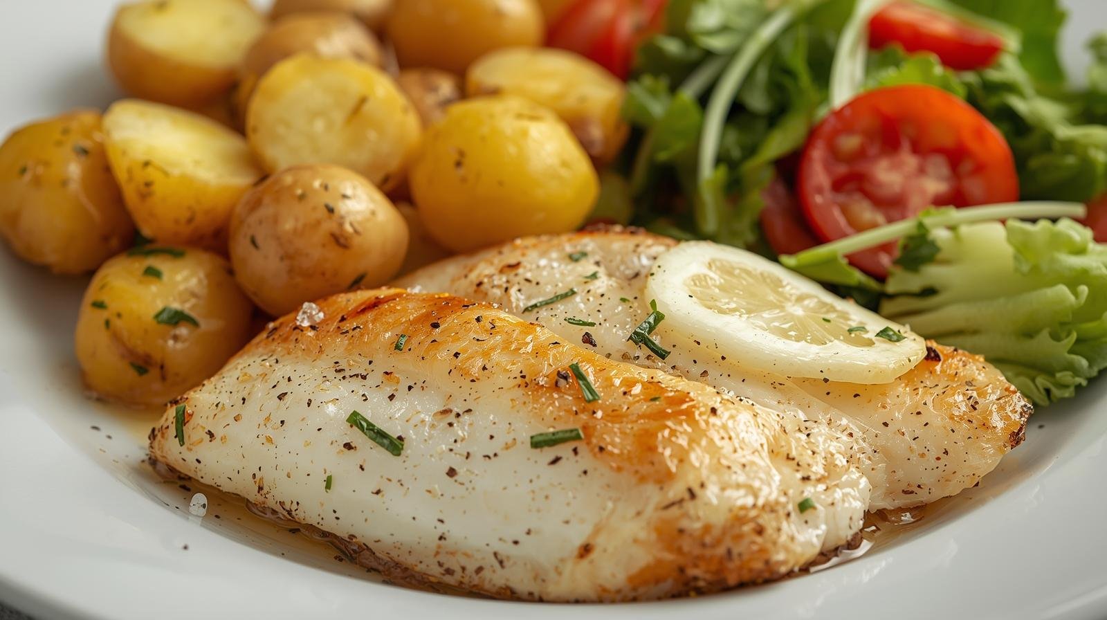 Merluza al micro con patata y ensalada