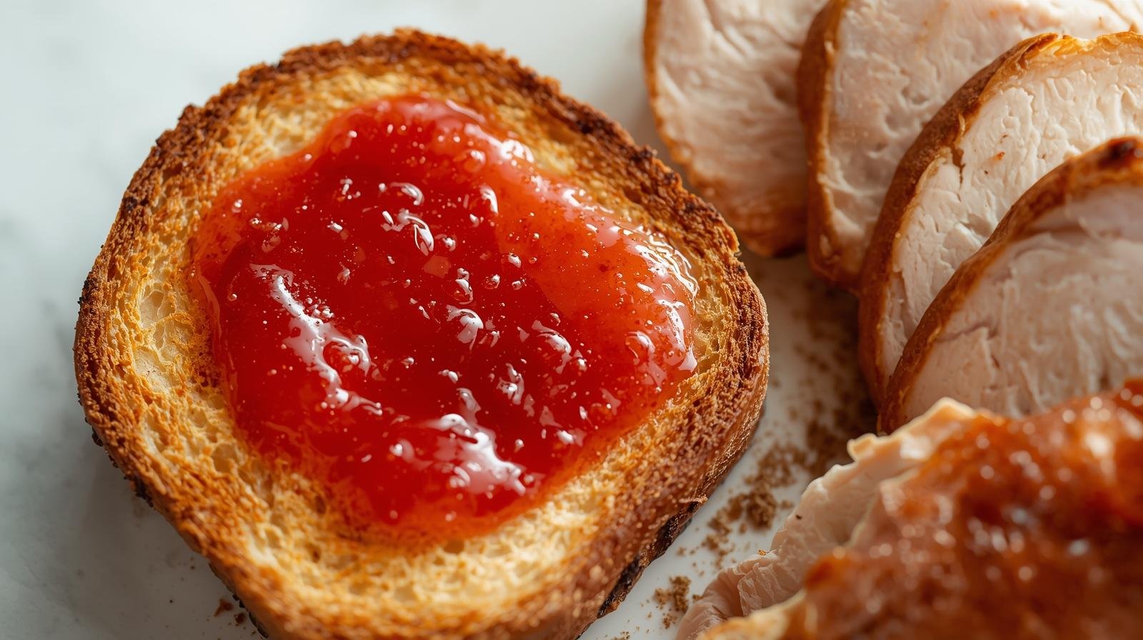Tostada con mermelada y pavo