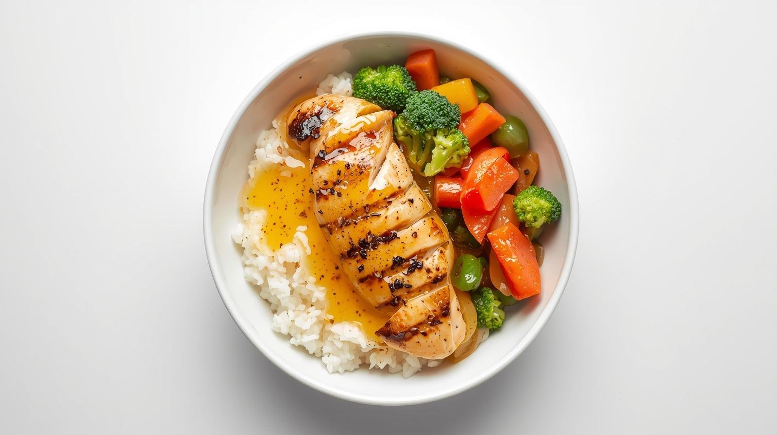 Bowl de arroz, pollo y verduras (meal prep)